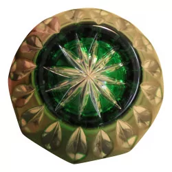 Grüne und transparente Kristallvase, wahrscheinlich Kosta Boda. …