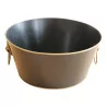 Cache-pot in black sheet metal with golden handles. - Moinat - Decorating accessories