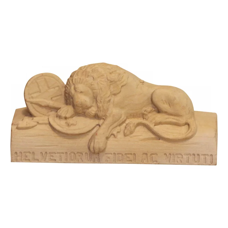 Sculpture du lion de Lucerne en bois sculpté clair. Daté … - Moinat - Brienz