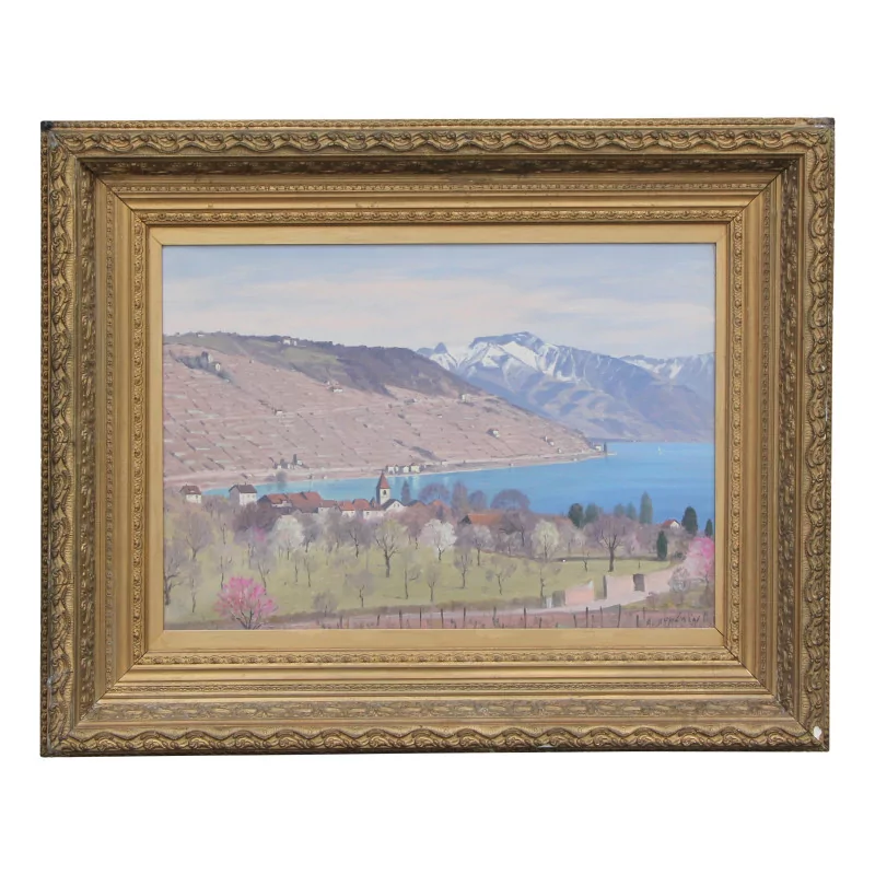 Painting “View of Cully and the Lavaux” Signed by M. … - Moinat - Painting - Landscape