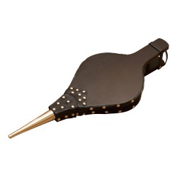 Soufflet de cheminée en bois teinté noir et cuir noir, clouté …