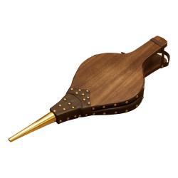 Soufflet de cheminée en bois teinté noyer foncé et cuir brun, …