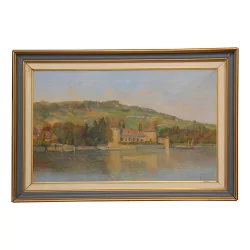 Oil painting on canvas with a view of the Château de Rolle