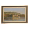 Oil painting on canvas with a view of the Château de Rolle - Moinat - Painting - Landscape