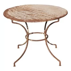 Table ronde en fer forgé ancienne à 4 pieds avec plateau en …