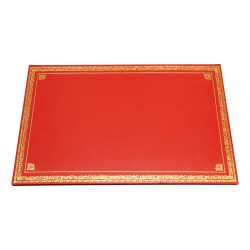 Schulranzen oder Schreibunterlage aus rotem Leder mit goldenen Vignetten,