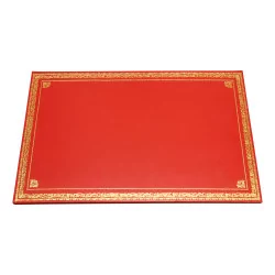 satchel or desk pad in red leather with golden vignettes,