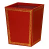 Corbeille à papier carrée en cuir rouge avec vignettes dorées. - Moinat - Accessoires de bureau, Encriers