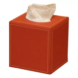 Square tissue box in red leather and Hermes pigure.
