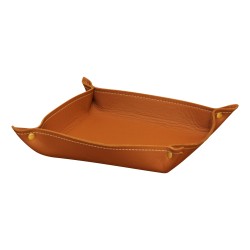 Vide-poche en cuir beige havane et pigure Hermes.