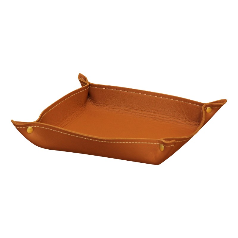 Vide-poche en cuir beige havane et pigure Hermes. - Moinat - Accessoires de bureau, Encriers