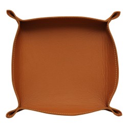 Vide-poche en cuir beige havane et pigure Hermes.