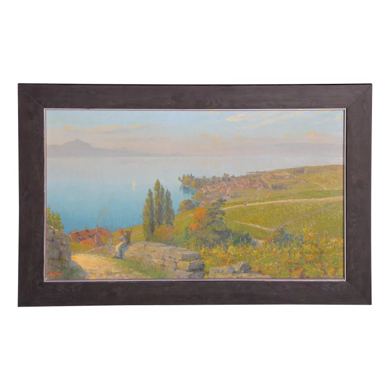 Картина маслом на холсте, вид на Женевское озеро и оконечность … - Moinat - Картины - Пейзаж