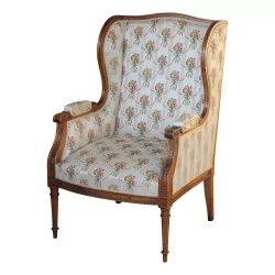 Louis XVI style chaise-longue in walnut covered in fabric