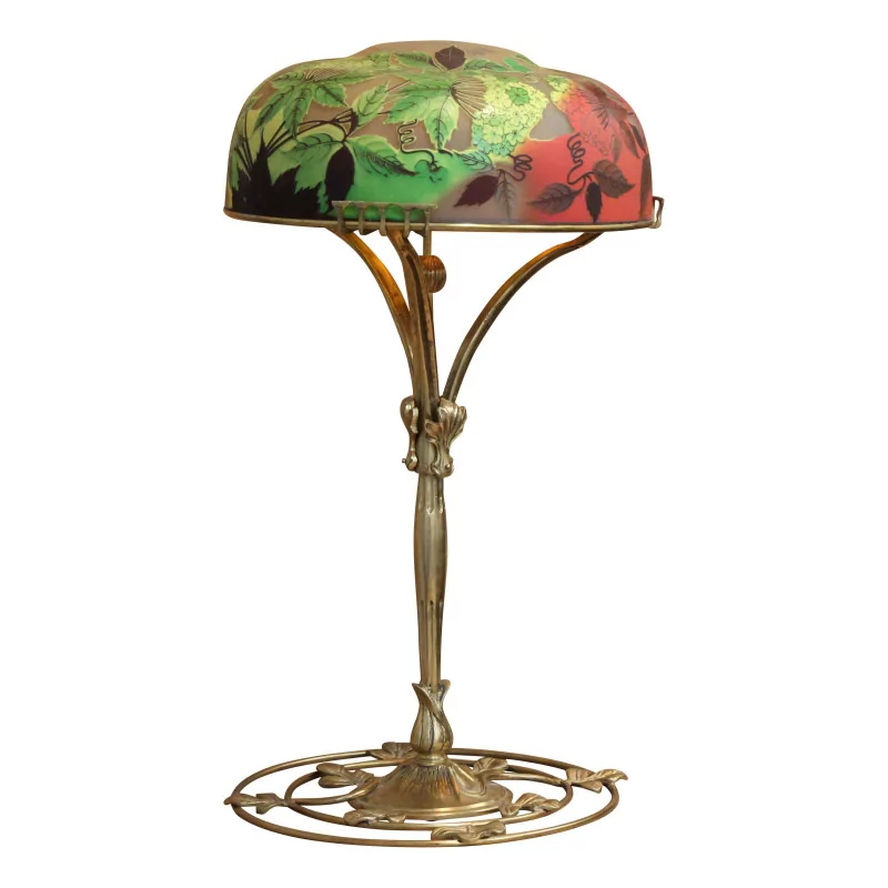 Große Ombelle-Glaspastenlampe mit Bronzesockel. - Moinat - Tischlampen