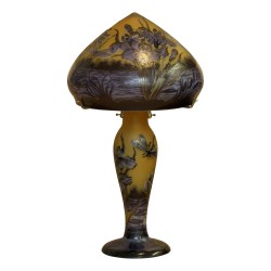 Lampe de style Gallé aux libellules en pâte de verre, coloris …