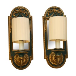 Paire d'appliques en bois sculpté avec miroir. Électrification …
