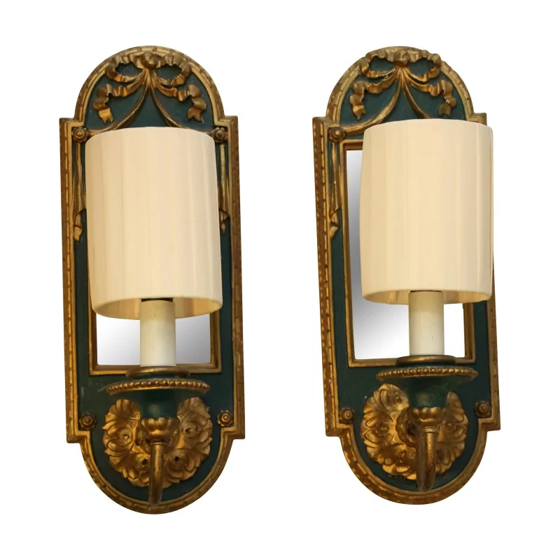 Paar geschnitzte Wandlampen aus Holz mit Spiegel. Elektrifizierung… - Moinat - Wandleuchter