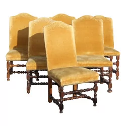 Série de 6 chaises Louis XIII en noyer, recouvertes sièges et …