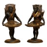 Paire de porteurs noirs, homme et femme en bronze doré et - Moinat - Bronzes