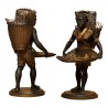 Paire de porteurs noirs, homme et femme en bronze doré et - Moinat - Bronzes