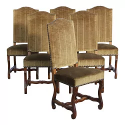 Series of 6 Louis XIV style chairs in walnut covered with …