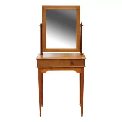 Directoire dressing table in blond walnut. 1 drawer on the bottom and a