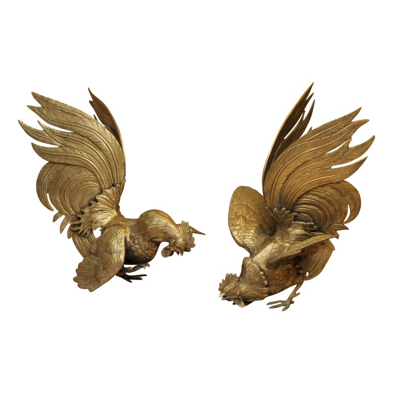 Pair of fighting roosters in silver metal. France 20th century - Moinat - Decorating accessories Pair of fighting roosters in silver metal. France 20th century - Moinat - Decorating accessories