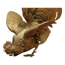 Pair of fighting roosters in silver metal. France 20th century
