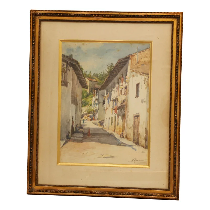 幅水彩画，签名为 François RIVOIRE (1842-1919)，装框如下 - Moinat - 画 - 景观