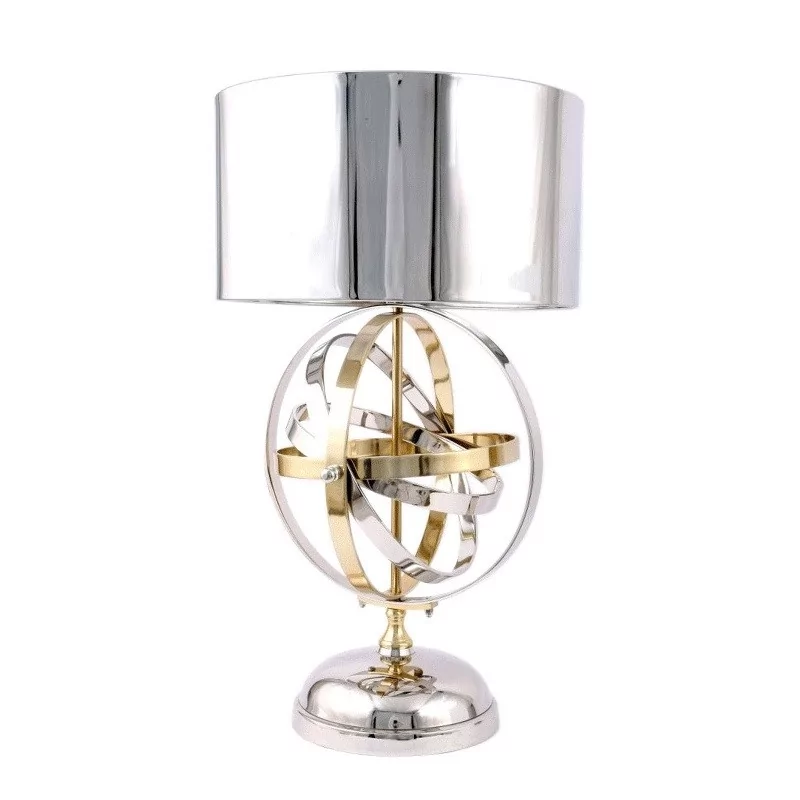 Lampe Sphère armillaire en acier et aluminium doré et chromé. - Moinat - Lampes de table