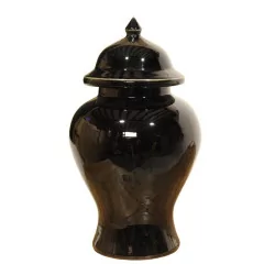 Chinese porcelain herb pot in black.