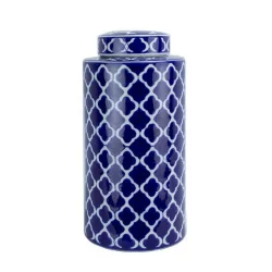 深蓝色图案中式瓷药罐1个
