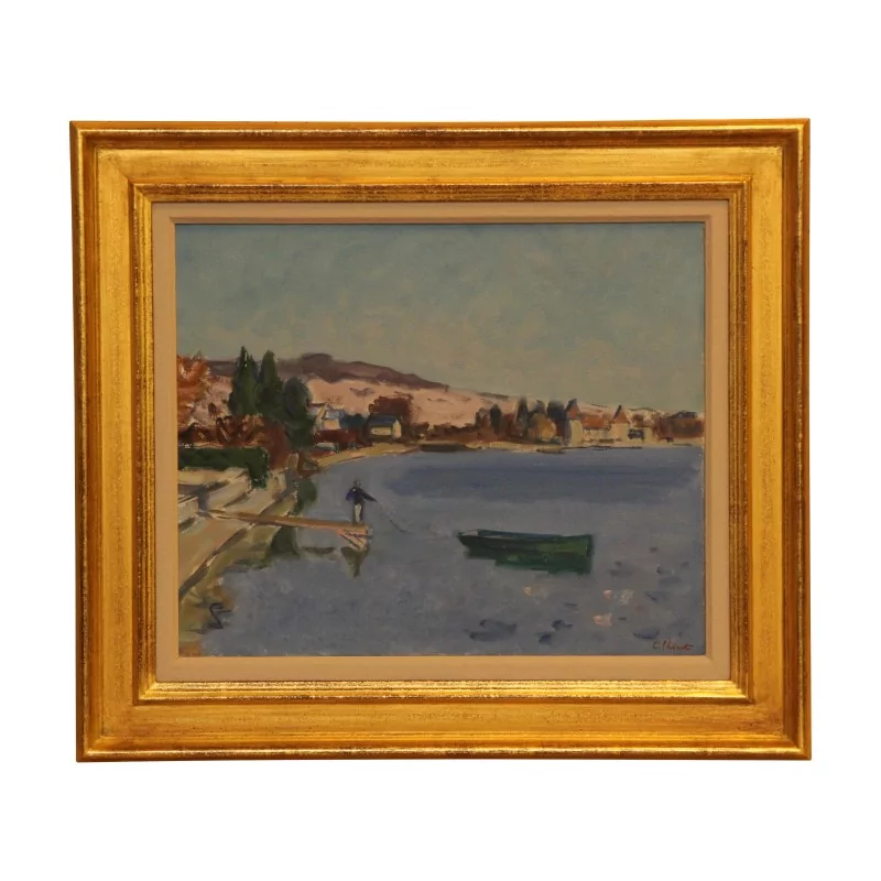 Tableau huile sur toile représentant les quais à Rolle au bord … - Moinat - Tableaux - Paysage