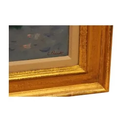 Tableau huile sur toile représentant les quais à Rolle au bord …