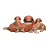 Groupe de chiens St-Bernard couchés en bois sculpté et teinté … - Moinat - Brienz
