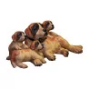 组躺卧的 St-Bernard 狗，雕刻和染色的木头...... - Moinat - Brienz
