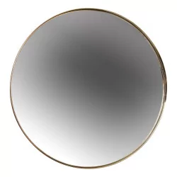 Large round mirror with silver metal frame.
