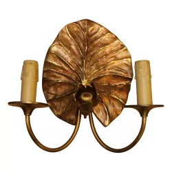 water lily sconce in gilded bronze with 2 lights.