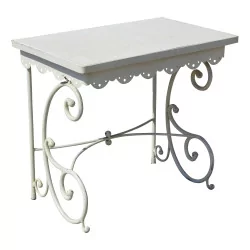 Serving table - console in wrought iron painted white and …
