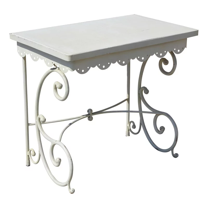 Serving table - console in wrought iron painted white and … - Moinat - Consoles, Side tables, Sofa tables