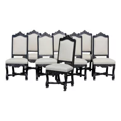 Set of 8 Louis XIV style chairs in black lacquered oak with …