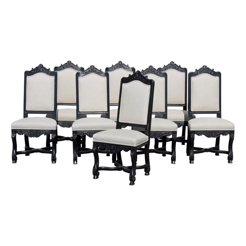 Set mit 8 Stühlen im Louis XIV-Stil aus schwarz lackierter Eiche mit … - Moinat - Stühle