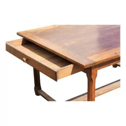 rechteckiger Tisch in Nussbaum und Tanne mit 2 Schubladen und 2 …