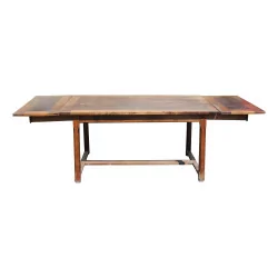 张胡桃木和杉木长方形桌子，带 2 个抽屉和 2 个……