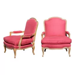 Pair of Louis XV style armchairs with bowl seats and …