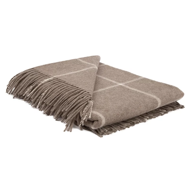 soft and delicate plaid in beige yak wool with - Moinat - Cushions, Throws