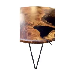 Petite table basse en orme et résine Epoxy noire, création