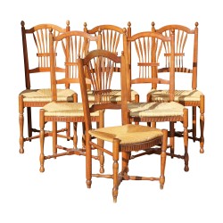Set of 6 straw sheaf chairs in cherry wood. Height …