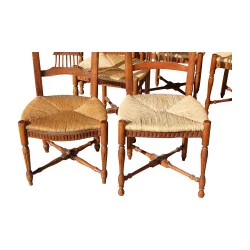 Set of 6 straw sheaf chairs in cherry wood. Height …